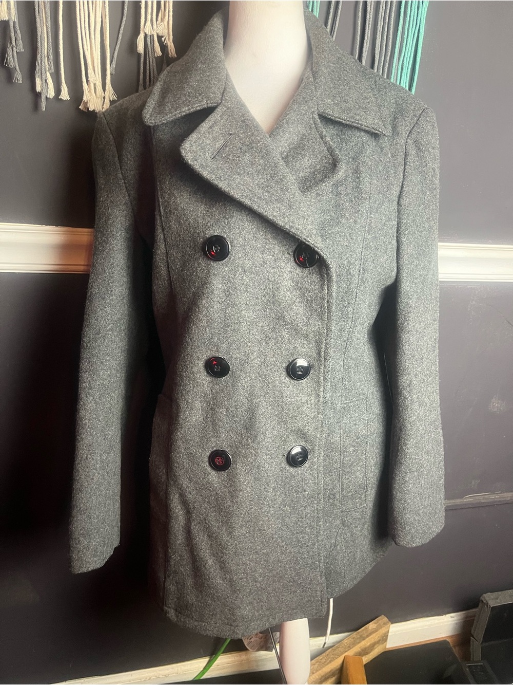 Schott NYC grey wool double-breasted peacoat size large
